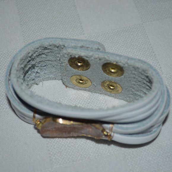 Beautiful MGD Mindy Gold Designs Handmade White Leather Pink Druzy Bracelet - Picture 5 of 7